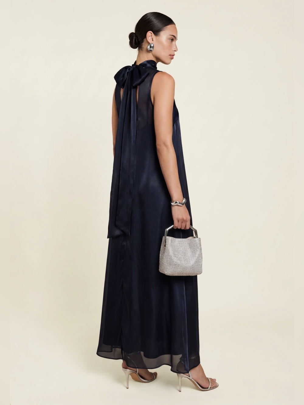 Few Moda Caara Alette Elegant Navy High-Neck Sleeveless Maxi Dress
